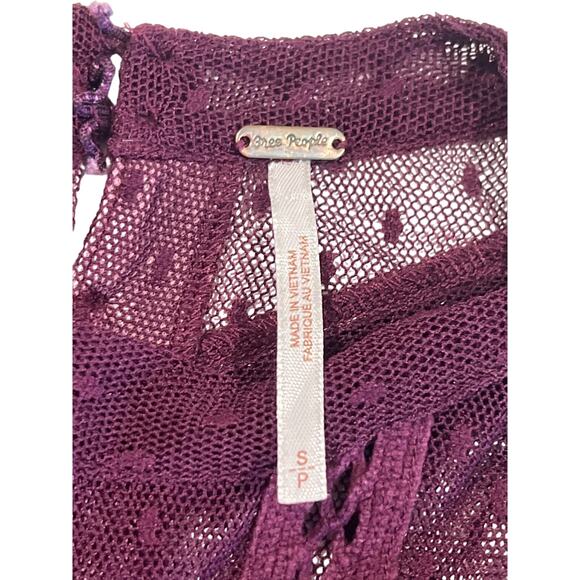 Free People Fiona Plum Mesh Sheer Lace Top Women's Size S Boho Victorian Whimsy - Picture 5 of 9
